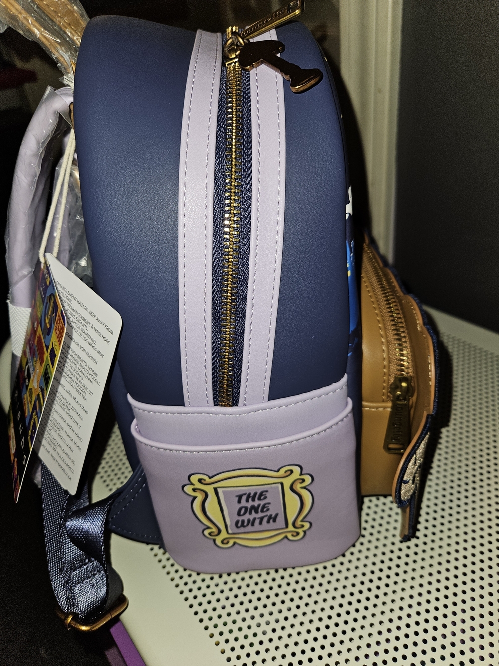 Loungefly FRIENDS Mini Backpack in Navy, Lavender and Tan with Umbrella Motif - Picture 3 of 6
